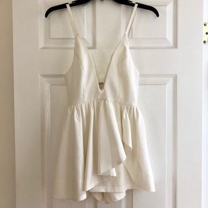 New! Deep V White Mini Romper Dress